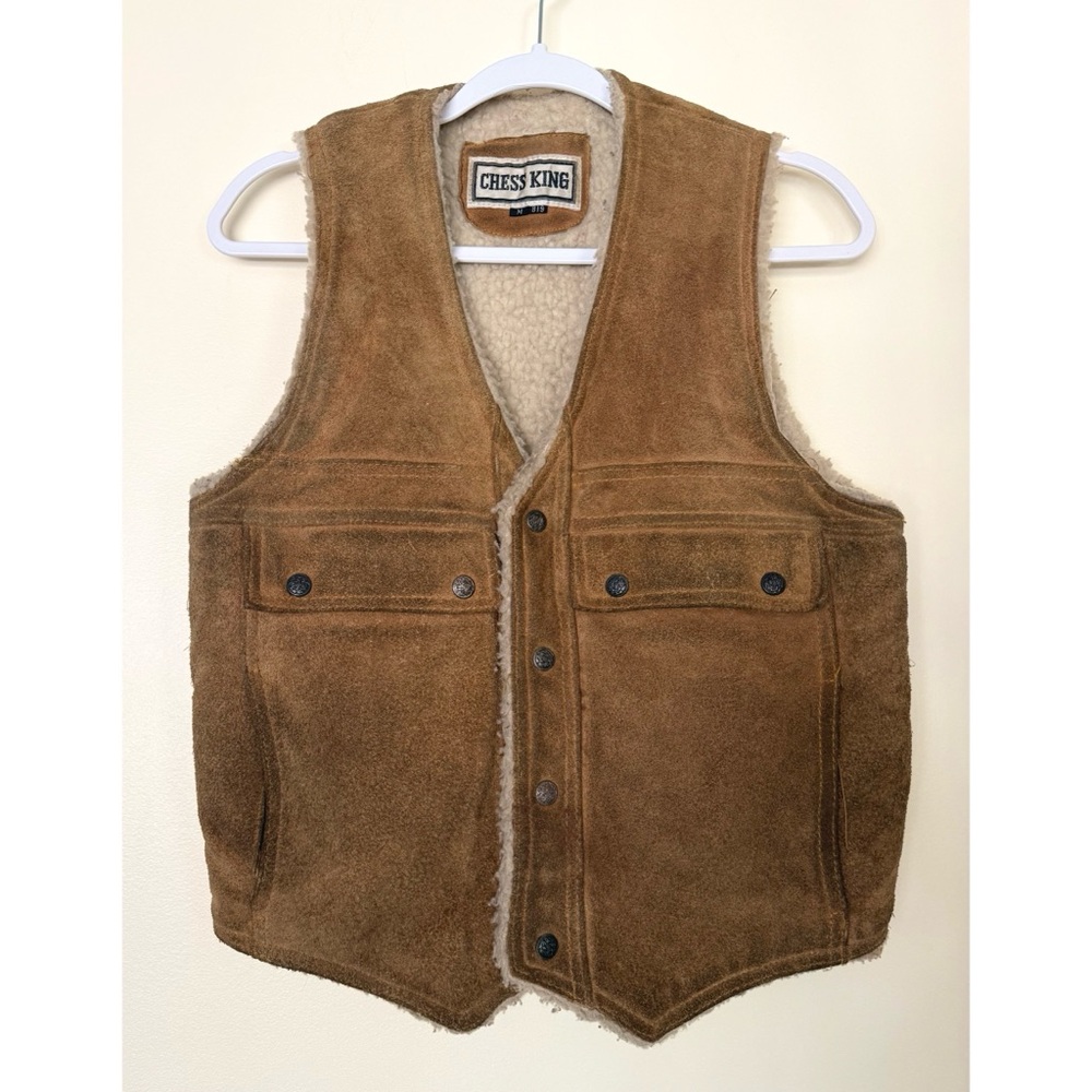 Vintage 70s 80s Chess King Suede Work Vest Sherpa Lined Western Cowboy Farmer M